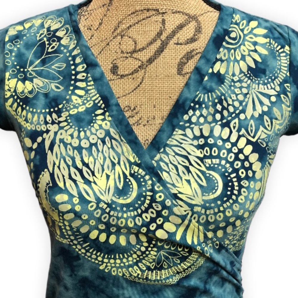Athleta Womens Nectar Active Faux Wrap Dress Blue Tie Dye Tattooed Ruched XS - Picture 6 of 7